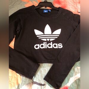 adidas cropped Black Cropped Crewneck with White Logo